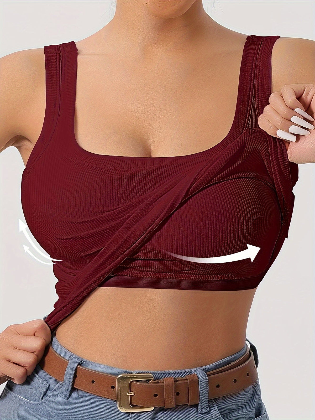 Women's Scoop Neck Tank Top with Removable Chest Padding – Slim Fit Padded Bra Sleeveless Summer Casual Top 8 Colors XS-XL