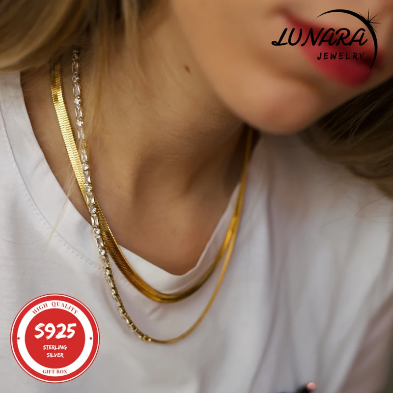 24K Gold Plated 3.5mm Herringbone Snake Chain Necklace – 925 Sterling Silver Flat Chain Lobster Clasp Gift Box Included for Women Men 18–24 Inch Layering Jewelry