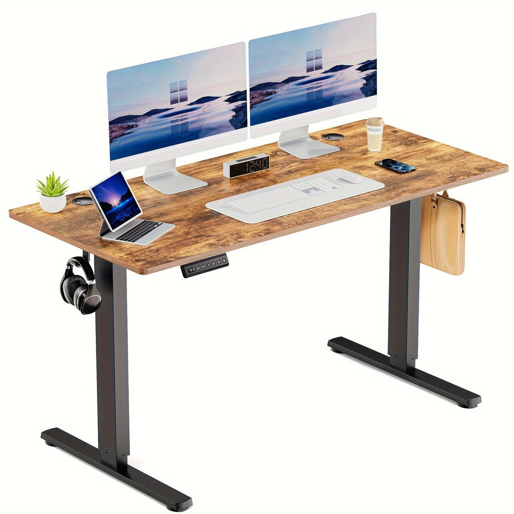 63 Inch Electric Standing Desk Height Adjustable Sit-Stand PC Workstation Wood Desktop Home Office Gaming Room Bedroom 3 Colors 3 Sizes