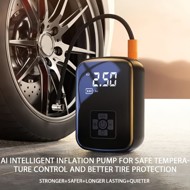 Portable Tire Inflator 100W Cordless Air Pump 4000mAh Battery 30-Second Inflation 5 Modes Digital PSI Display Type-C Fast Charging LED Light Multi-Nozzle for Car Motorcycle Bicycle Ball