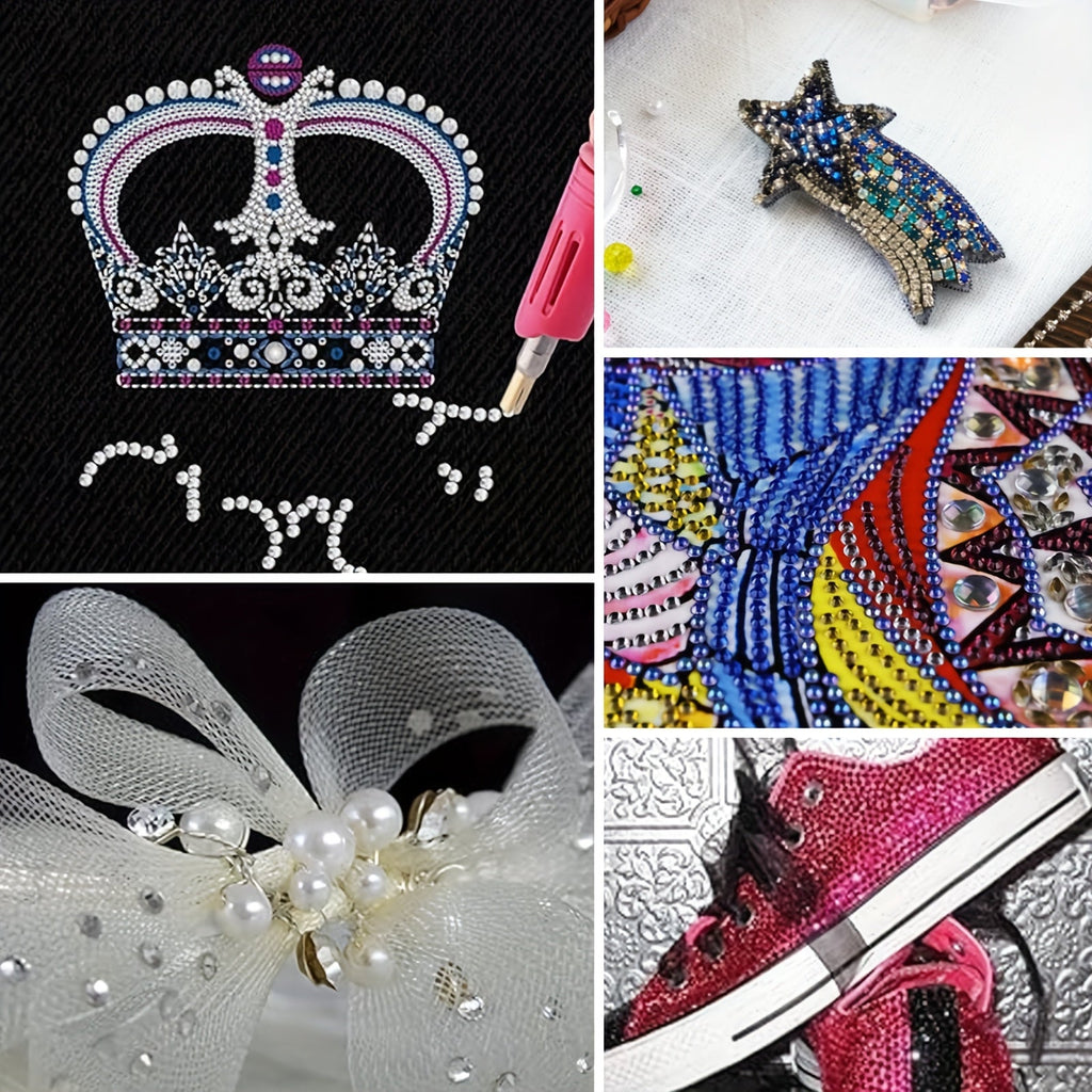 Hotfix Rhinestone Applicator Kit Complete Bedazzling Set with Wand 7 Tips Multi-Color Crystal Rhinestones Tweezers Wax Pens Storage Bag DIY Bling Tool for Clothing Fabric Leather Shoes Bags Crafts