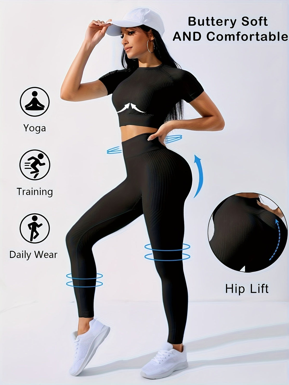 Women's 2-Piece Workout Set Yoga Crop Top & High Waist Leggings – Crew Neck Medium Stretch Solid Color All-Season Activewear for Gym Fitness Pilates Running 8 Colors XS-XL