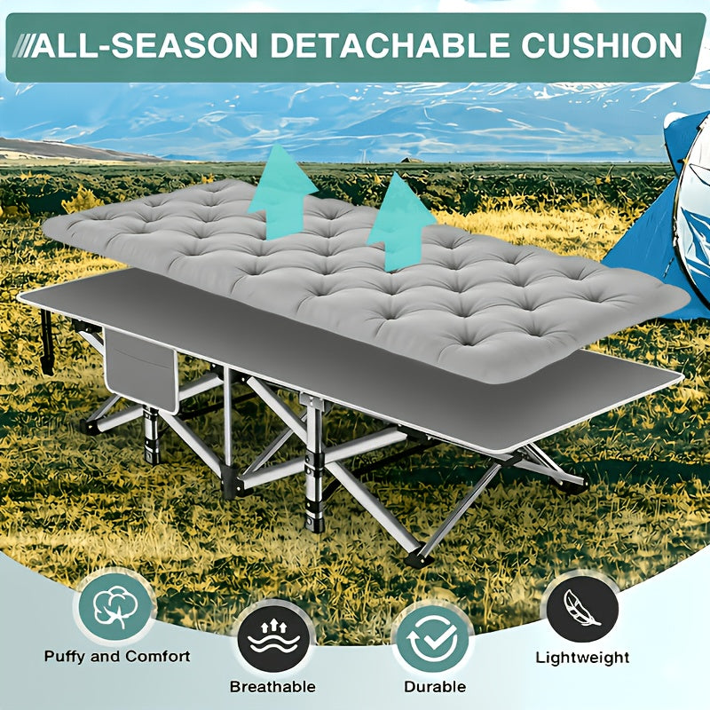 Velora Folding Camping Cot No Mattress for Adults – Double Layer Oxford Fabric, Heavy Duty 500/600/700 LBS, Portable Outdoor Bed with Carrying Case, Black & Gray