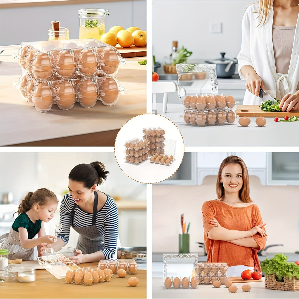 60-Pack Clear Plastic Egg Cartons 12-Cavity with Label Stickers – Bulk PET Egg Boxes for Home Kitchen, Ranch, Chicken Farm, Farmers Market & Refrigerator Storage, Holds Standard Dozen Eggs