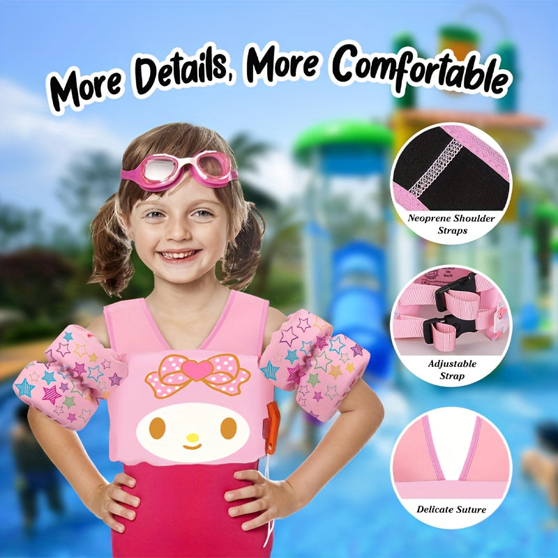 Kids Toddler Swim Vest with Arm Floaties Adjustable Straps Nylon Cute Cartoon Design 20-66 lbs Ages 2-9 Years Swimming Aid for Pool Beach Lake Boys Girls Beginner Swim Trainer Float Jacket