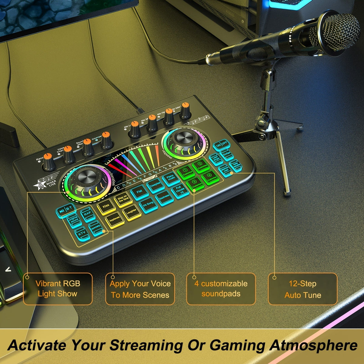 Microphone Mixer Bundle Kit for Podcast Recording Studio – Audio Mixer with Mic Stand, Sound Card, Streaming & Karaoke Setup for PC Phone Gaming
