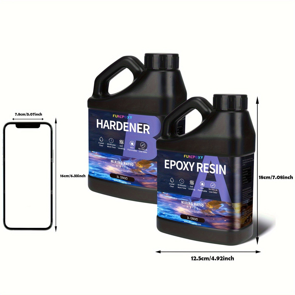 FUNEPOXY Crystal Clear Epoxy Resin Kit 1:1 Self-Leveling High-Gloss Finish for Tabletop Bar Top Live Edge Tables Casting Resin Art Jewelry Making 16oz 32oz 64oz 1 Gallon 2 Gallon