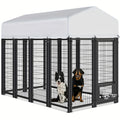 Large Dog Enclosure Outdoor Heavy Duty Welded Wire Steel Dog Playpen with UV-Resistant Roof Cover Secure Lock Pet Pen for Big Dogs Exercise Play Area Backyard Patio 3 Sizes