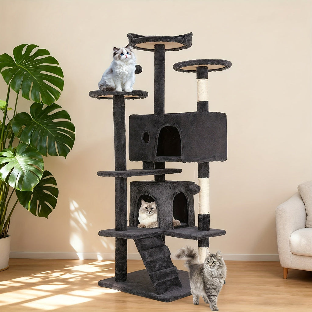 Multi-Level Cat Tree Tower with Scratching Post Perches & Plush Apartments – Space-Saving Indoor Cat Climbing Frame Activity Center, Heights 36-80 Inch, 6 Colors Beige Gray Pink