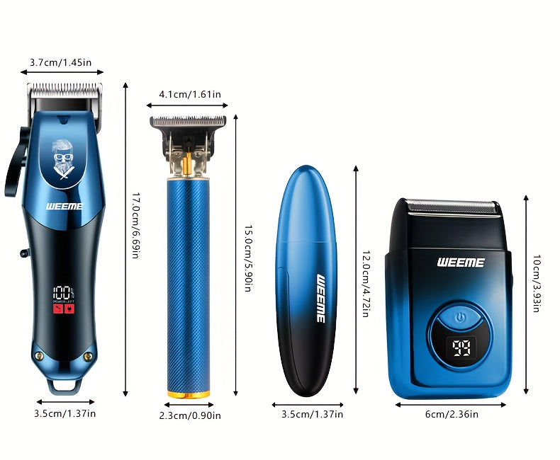 Men's Electric Hair Clipper Grooming Set USB Rechargeable Cordless Nose Hair Trimmer Shaver 2-Piece 4-Piece 5-Piece Professional Lithium Battery Father's Day Birthday Gift Golden Blue