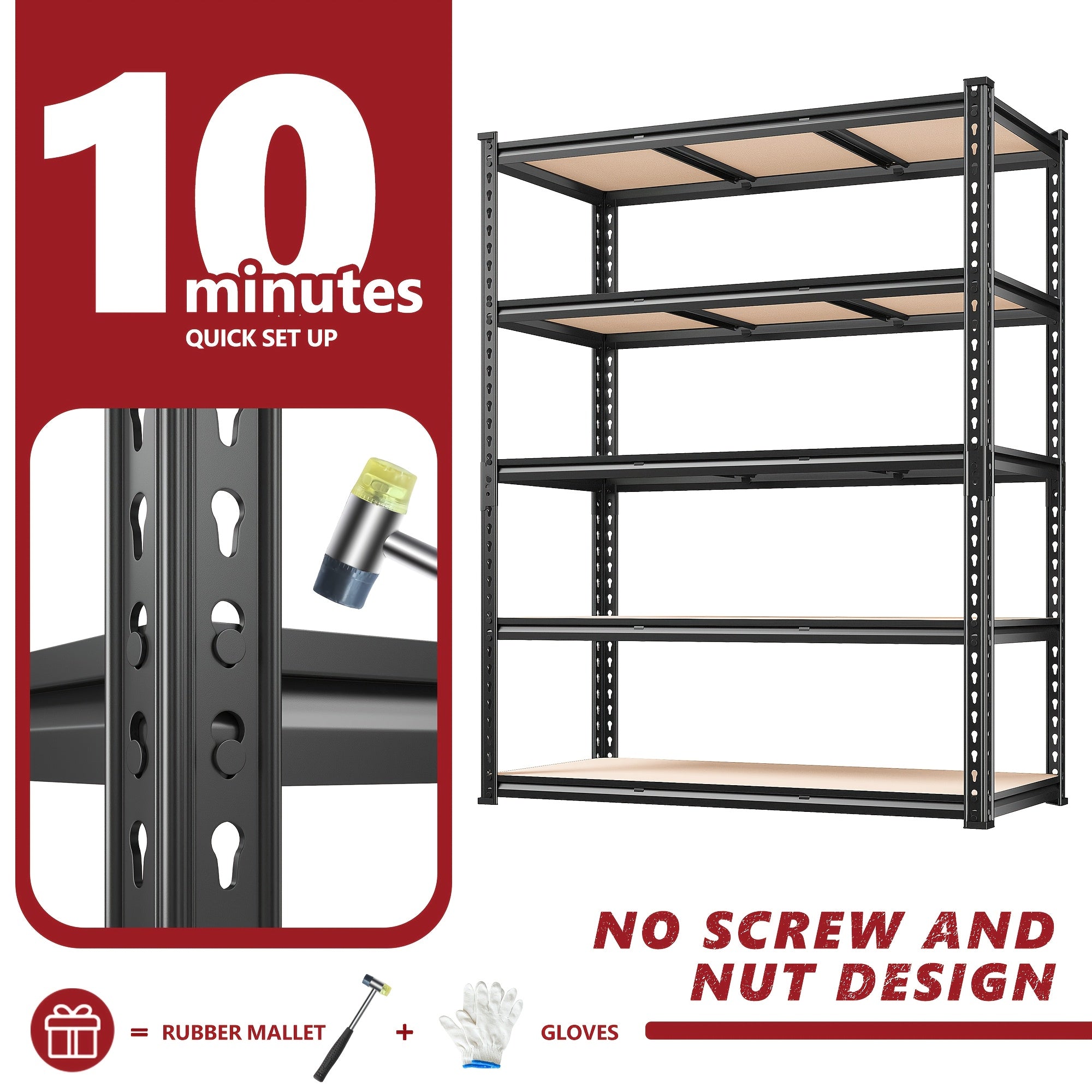 Heavy Duty 5-Tier Metal Garage Shelving Unit 2000 LBS – Adjustable Steel Storage Shelf Rack 60–72 Inch for Garage, Basement, Pantry, Kitchen & Warehouse, Tool-Free Assembly, Black