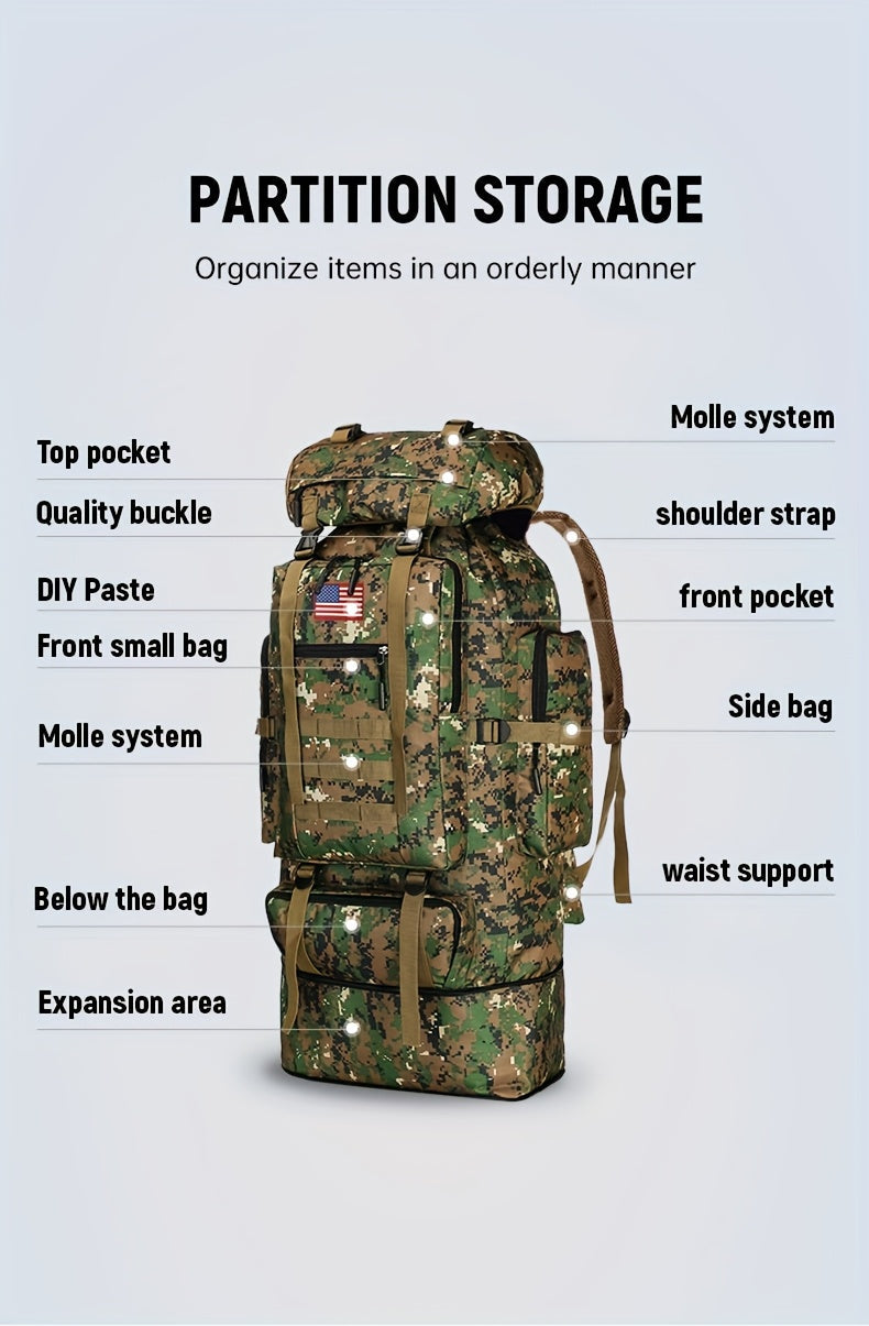 100L Tactical Backpack Large Capacity Molle Hiking Backpack with Multiple Compartments & Ergonomic Straps - Heavy Duty for Camping, Travel, Trekking & Outdoor Adventures