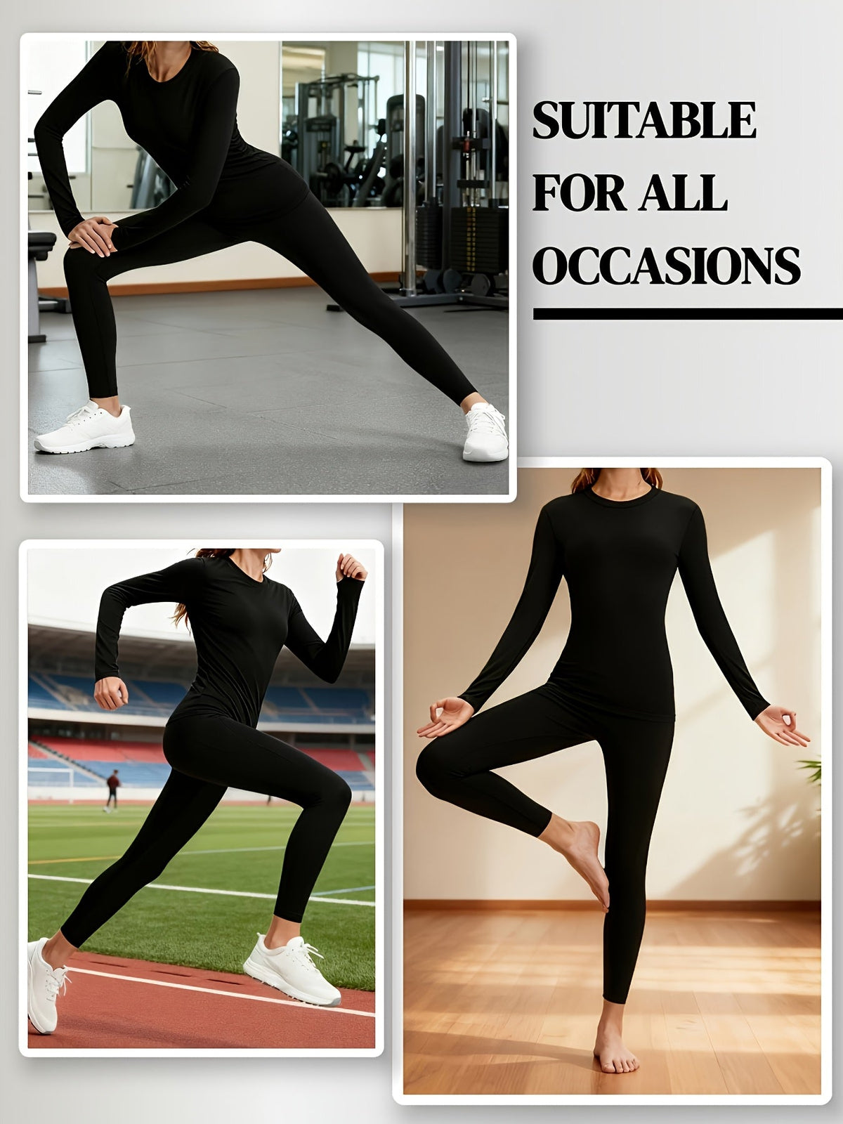 Women's Thermal Underwear Set 2 Piece Fleece Lined Leggings & Top, Compression Base Layer for Winter Sports Skiing Yoga Cycling, Warm Activewear Loungewear Sleepwear for Cold Weather