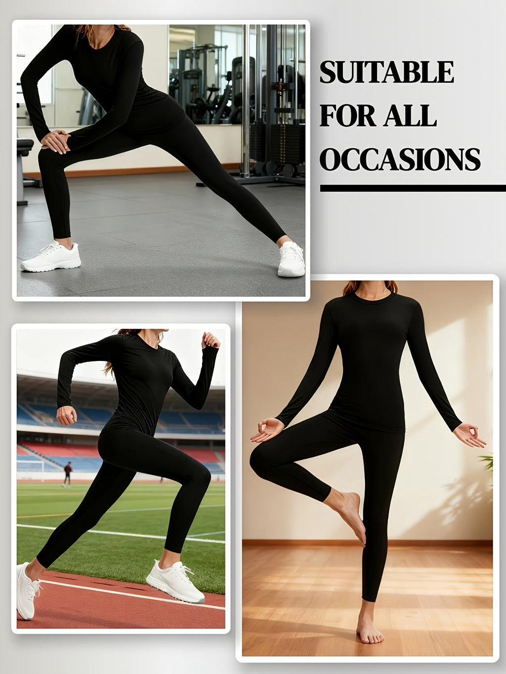 Women's Thermal Underwear Set 2 Piece Fleece Lined Leggings & Top, Compression Base Layer for Winter Sports Skiing Yoga Cycling, Warm Activewear Loungewear Sleepwear for Cold Weather