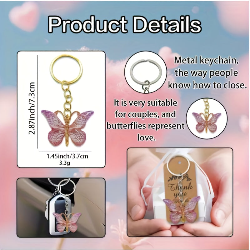 36pcs Gradient Butterfly Keychains Bulk Set – Elegant Butterfly Charm Keychains with Round Ring Clasp for Wedding Favors, Birthday Party, Bridal Shower & Baby Shower Gift Bags