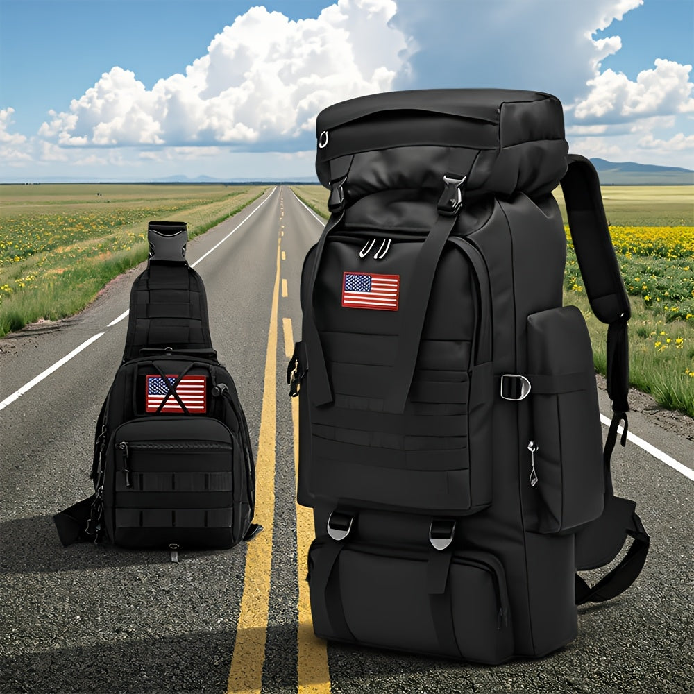 Tactical Backpack & Chest Pack 2-Piece Set - 80L 3-Day Assault Pack for Men, Polyester Molle Military Backpack for Hiking, Camping, Hunting, Travel & Outdoor Sports