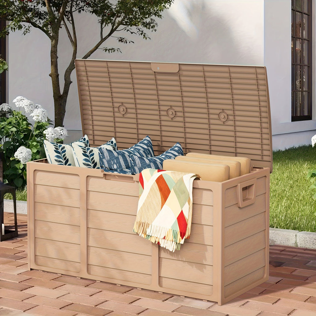 75 Gallon Resin Outdoor Storage Box with Handles Weatherproof Deck Box for Pool Accessories Garden Tools Patio Backyard