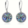 Tree of Life Abalone Shell Dangle Earrings 925 Sterling Silver – Boho Spiritual Iridescent Drop Earrings for Women, Hypoallergenic Nature Jewelry Perfect Birthday Mother's Day Gift for Her