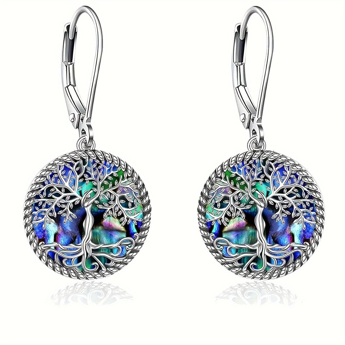 Tree of Life Abalone Shell Dangle Earrings 925 Sterling Silver – Boho Spiritual Iridescent Drop Earrings for Women, Hypoallergenic Nature Jewelry Perfect Birthday Mother's Day Gift for Her