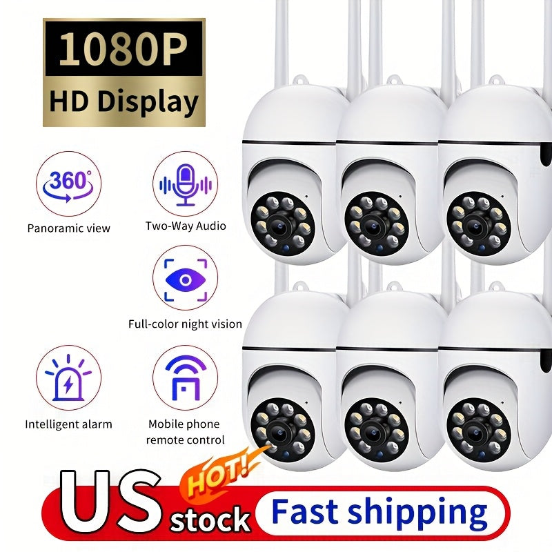 6-Pack 1080P Full HD WiFi Security Camera with 355° Panoramic Rotation – Night Vision, Two-Way Audio & Motion Detection Alerts, Wireless Indoor Home Security Camera System, USB Powered, Smartphone Compatible