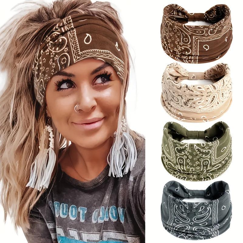 8pcs Wide African Turban Headbands for Women – Boho Paisley Anti-Slip Elastic Headwraps Moisture-Wicking 95% Polyester Sports Yoga Running Daily Wear Machine Washable Hair Accessories Gift Set