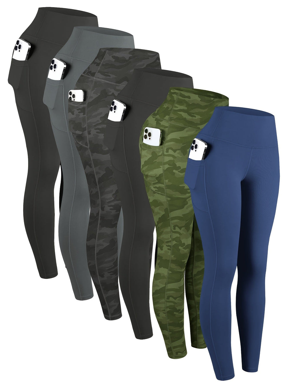 High Waist Leggings with Pockets Women 6 Pack Buttery Soft Tummy Control Yoga Pants Multicolor Sets S-XXL