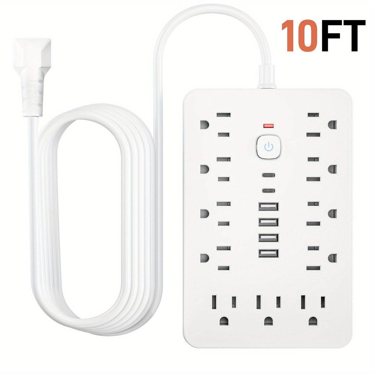 17-in-1 Power Strip Surge Protector 11 AC Outlets 4 USB-A 2 USB-C Ports Flat Plug Space-Saving Extension Cord Home Office Desk Kitchen Bedroom 5ft 10ft White Black