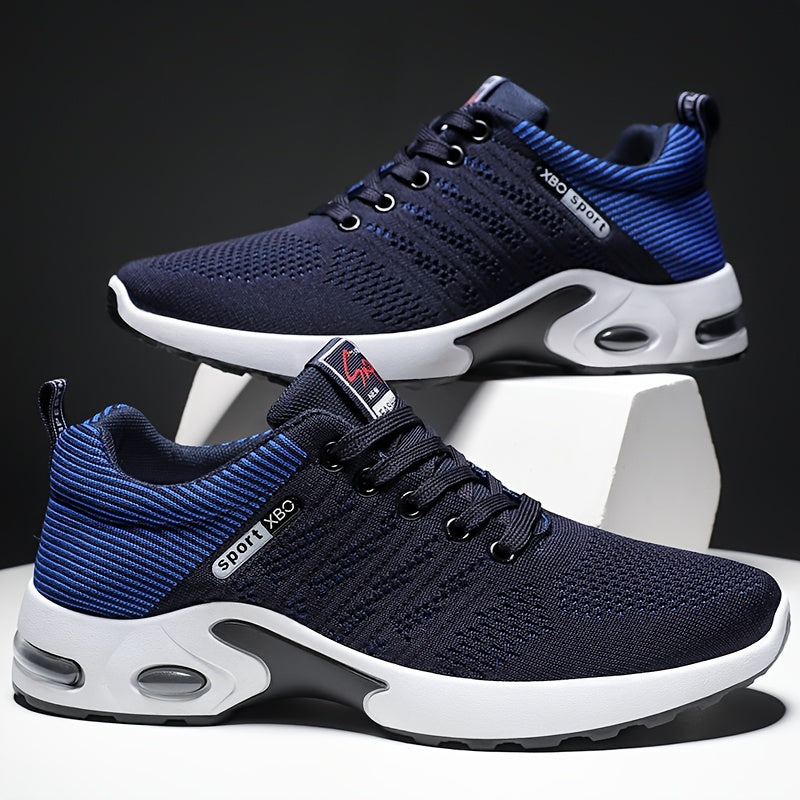 Air Cushion Slip-Resistant Men's Athletic Sneakers – Breathable Lace-Up Casual Sports Shoes for Gym Walking Running Urban Everyday Wear, Black & White or Black Blue, Sizes US 6.5–11.5
