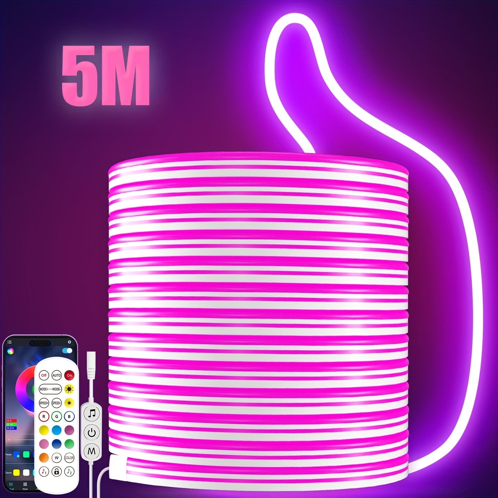 RGB LED Neon Rope Light IP65 Waterproof App & Remote Control Music Sync – Color-Changing Flexible Silicone Strip 3.2ft 9.8ft 16.4ft for Gaming Bedroom & Outdoor Decor