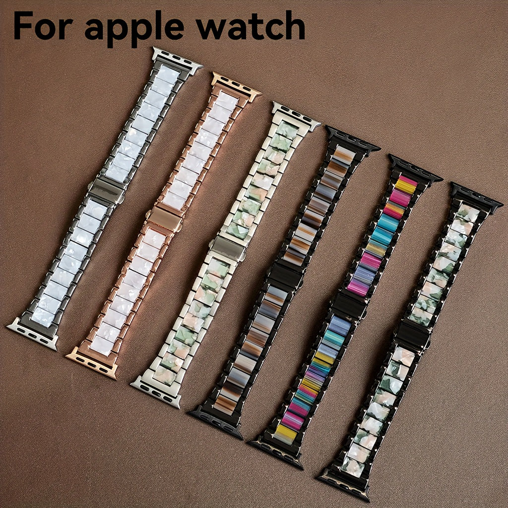 Apple Watch Band 42 44 45 46 49mm Women Stainless Steel Resin Metal Replacement Strap Starlight Rainbow for iWatch Series 11 10 9 8 7 6 5 4 3 SE Ultra Work Office Fitness Party