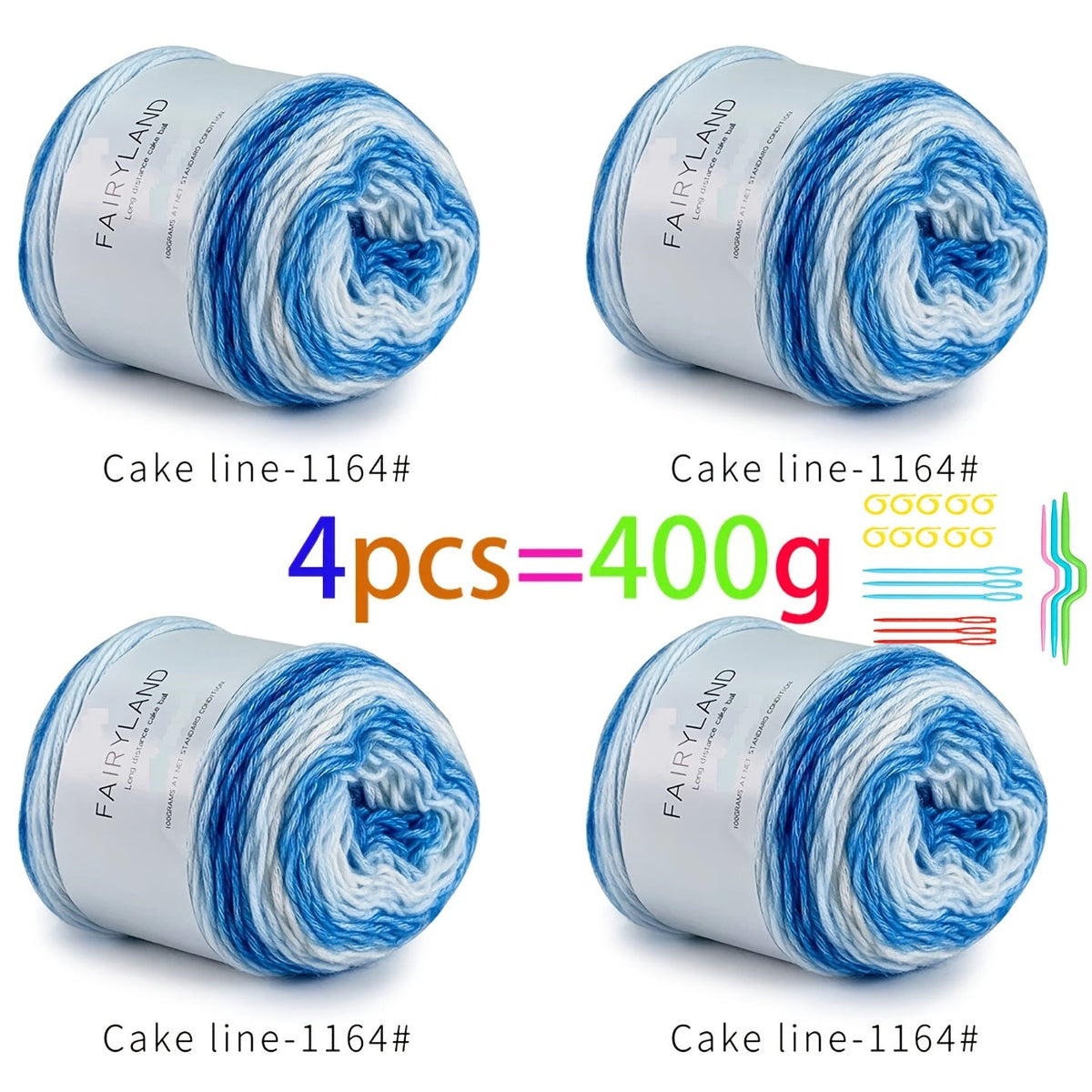 Colorful Yarn Thread & Weaving Accessories Kit 2/4pcs Cotton Acrylic Wool Blend with C-Type Buckle Weaving Needle Bow Twist Needle DIY Knitting Crochet Sweater Scarf Beginner Craft Set