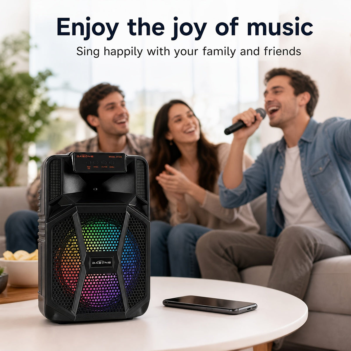 Portable Wireless PA Speaker System with Wired Microphone & RGB Lights – 6.5" Dual Woofer or 8" Subwoofer, FM Radio, USB/SD, Rolling Wheels for Party, DJ, Wedding & Meetings