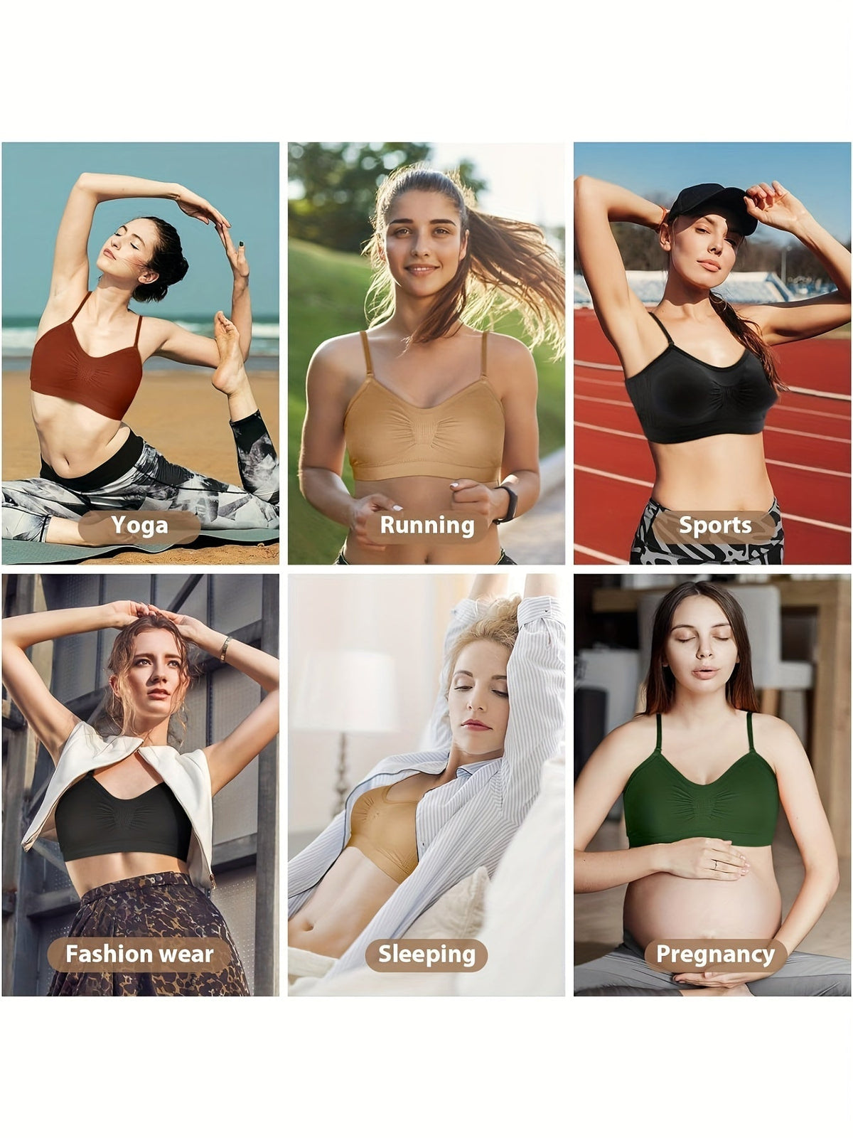 V-Neck Padded Bralette Cami Bra 4 Pack – Wireless Tank Top Sports Bra with Adjustable Straps for Women, Soft Padded Everyday Bralette Set, Sizes S-XL, Colors Rust, Beige, Green, Blue