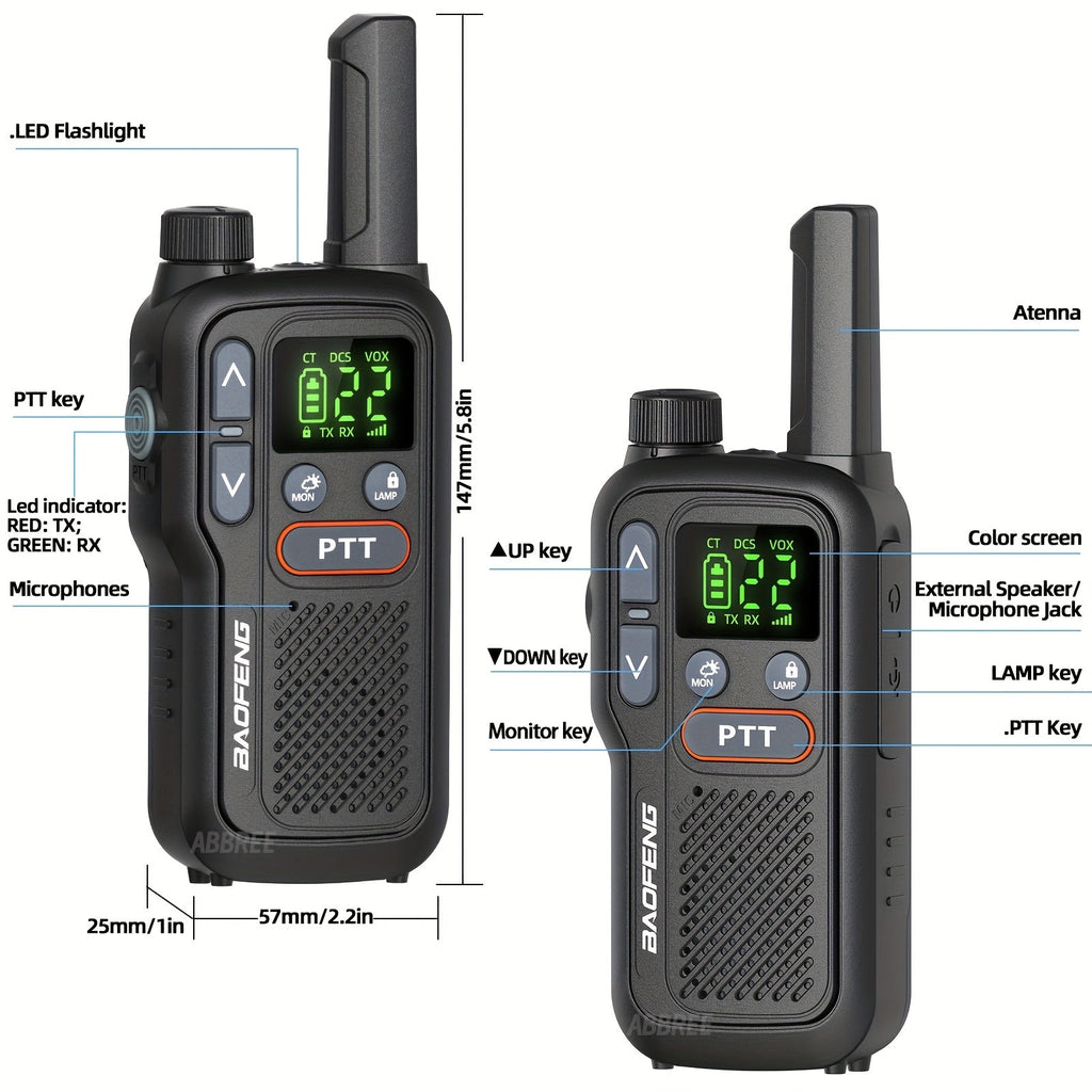 Baofeng BF-T18 FRS Walkie Talkies 2-Pack Long Range – NOAA Weather Alert, VOX Hands-Free, 1500mAh USB-C Rechargeable, LED Flashlight for Hiking, Camping, Hunting & Outdoor Adventures