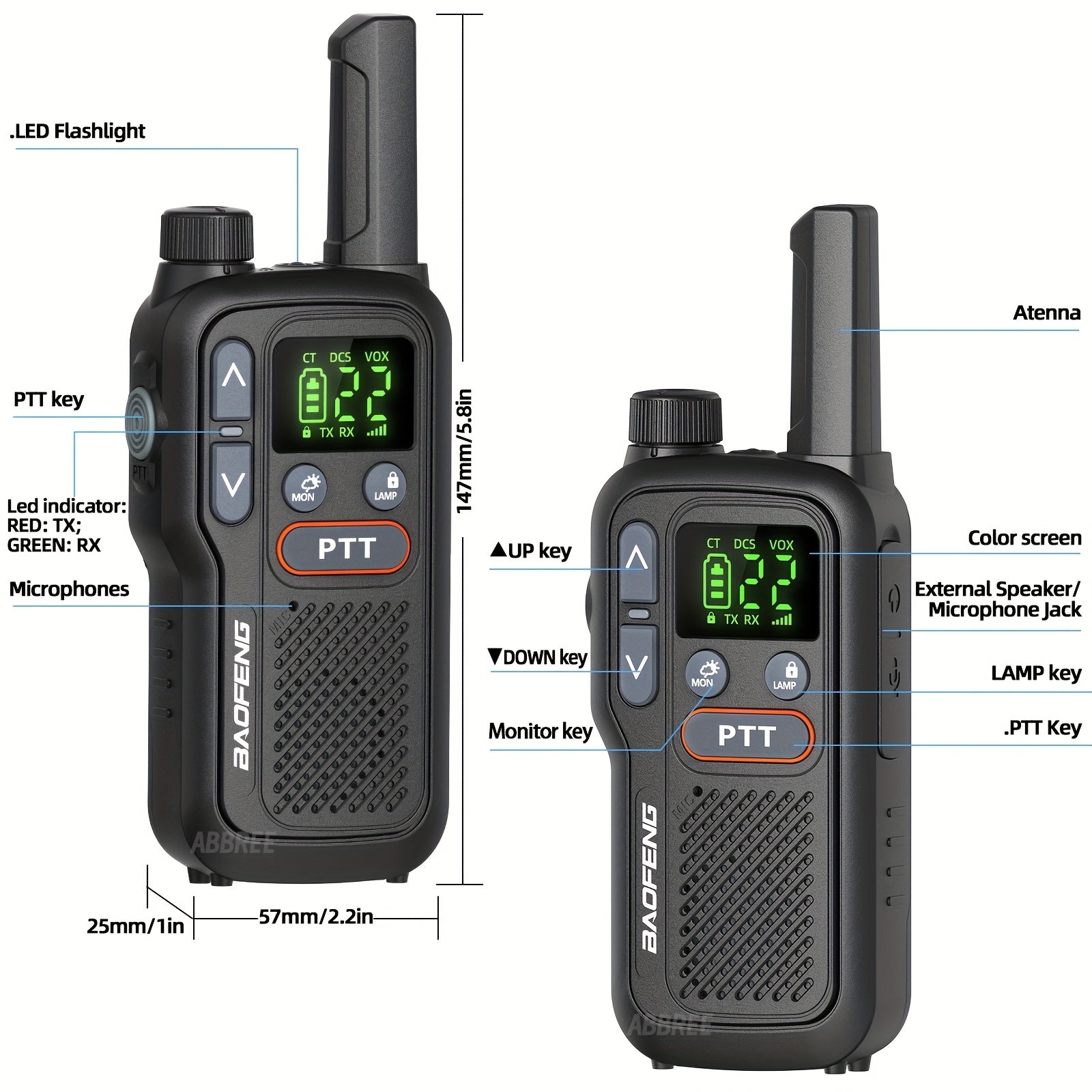 Baofeng BF-T18 FRS Walkie Talkies 2-Pack Long Range – NOAA Weather Alert, VOX Hands-Free, 1500mAh USB-C Rechargeable, LED Flashlight for Hiking, Camping, Hunting & Outdoor Adventures