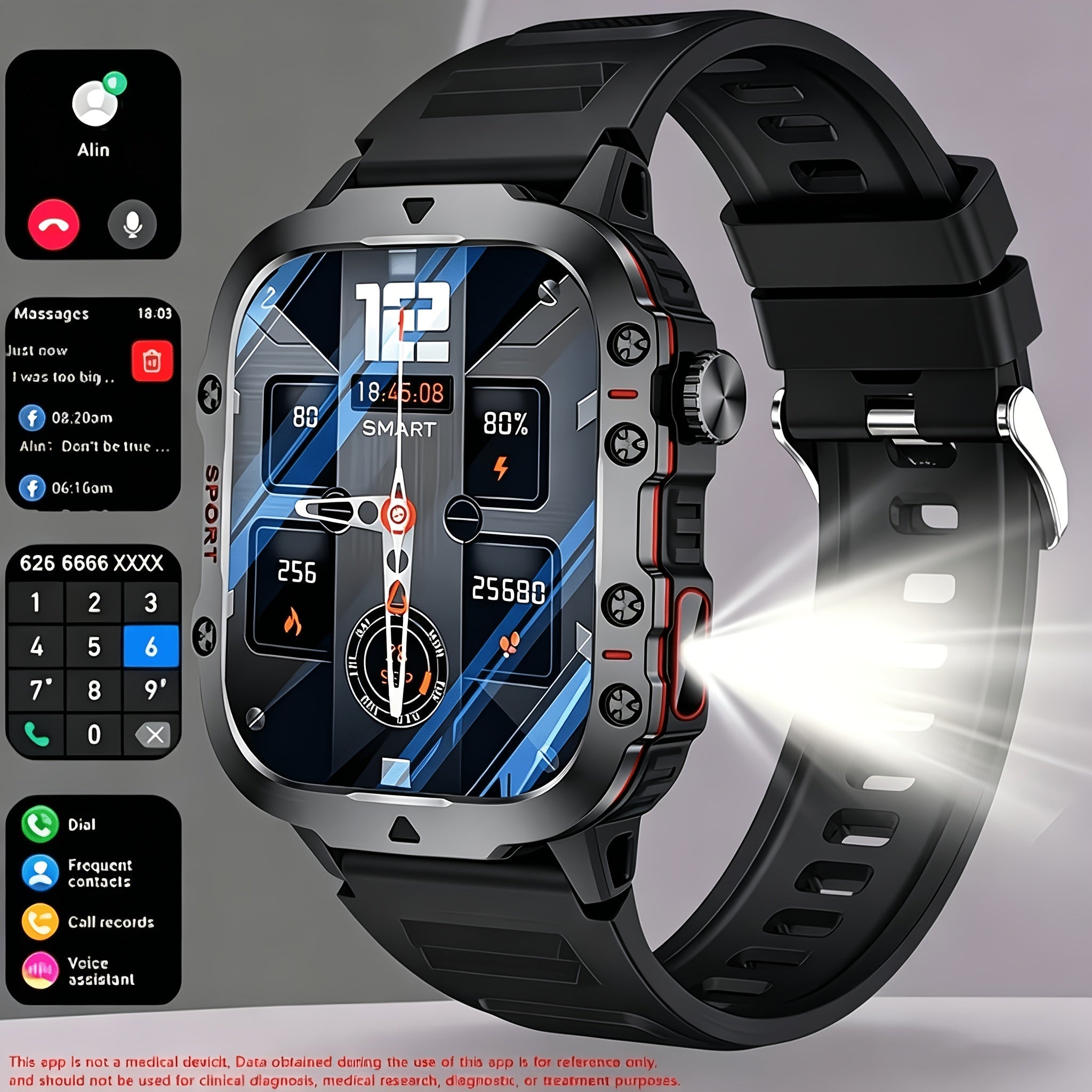 Large Screen Smartwatch Compatible with iPhone Android Wireless Calling SMS Fitness Tracker Heart Rate Monitor Remote Camera Control USB Rechargeable for Men Women - Modern Design Travel Gift