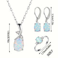 925 Silver Opal Water Drop 4pcs Jewelry Set for Women – Elegant Boho Necklace, Earrings & Ring Set, Luxury Party Jewelry with Iridescent Opal Pendant, Sizes 7-9