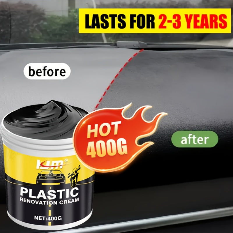 Car Plastic Rubber Repair Cream All-in-One Trim Restorer Scratch Remover Tire Shine Wax Anti-Cracking Anti-Aging UV Protection Formula for Interior Exterior Car Detailing Includes Sponge