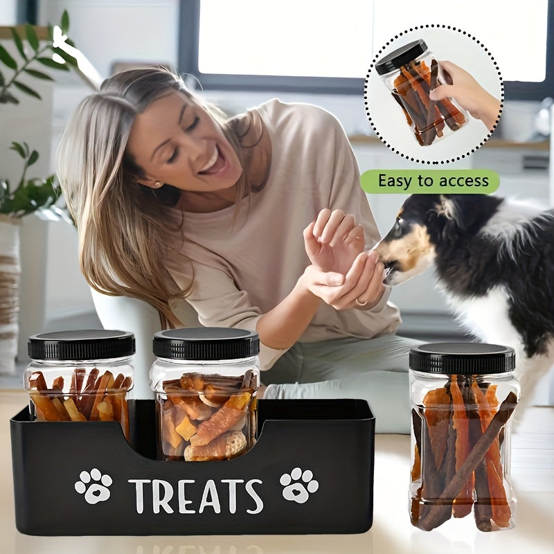 3-Piece Airtight Pet Snack Jar Set – Farmhouse Style Plastic Pet Food Storage Containers for Dog & Cat Treats, Durable Sealed Treat Jars, Black Set