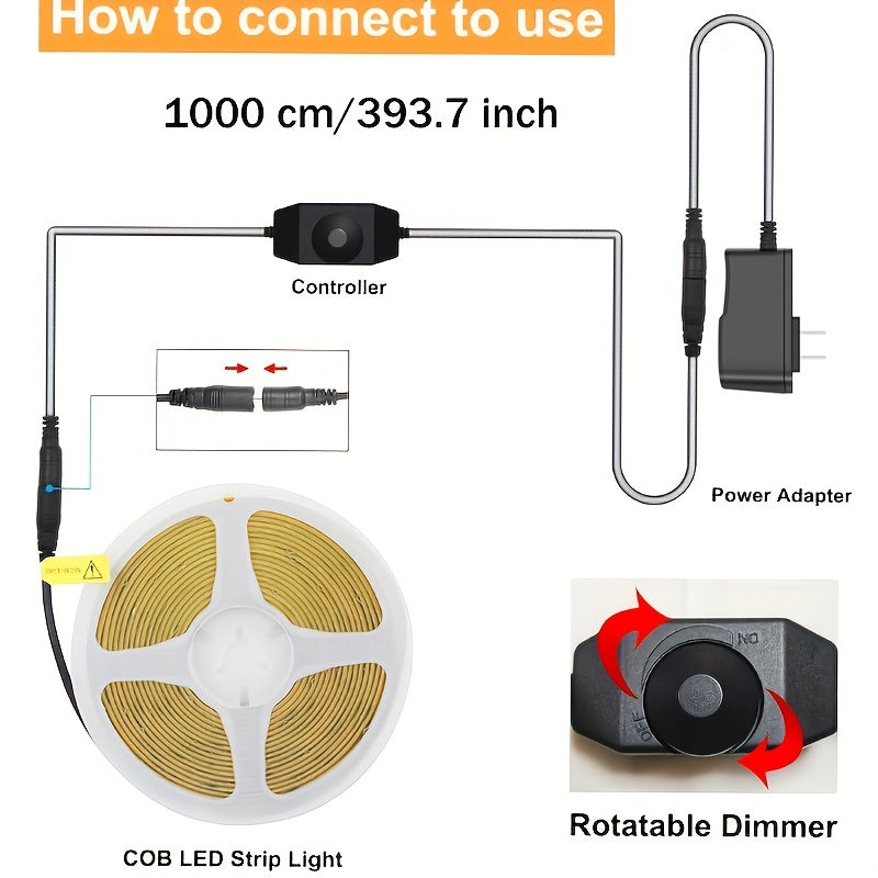 COB LED Strip Light 32.8ft 4800 LEDs Dimmable Super Bright – Flexible LED Tape Light No Dark Spots for Under Cabinet, TV Backlight, Bedroom, Kitchen & Home Decoration