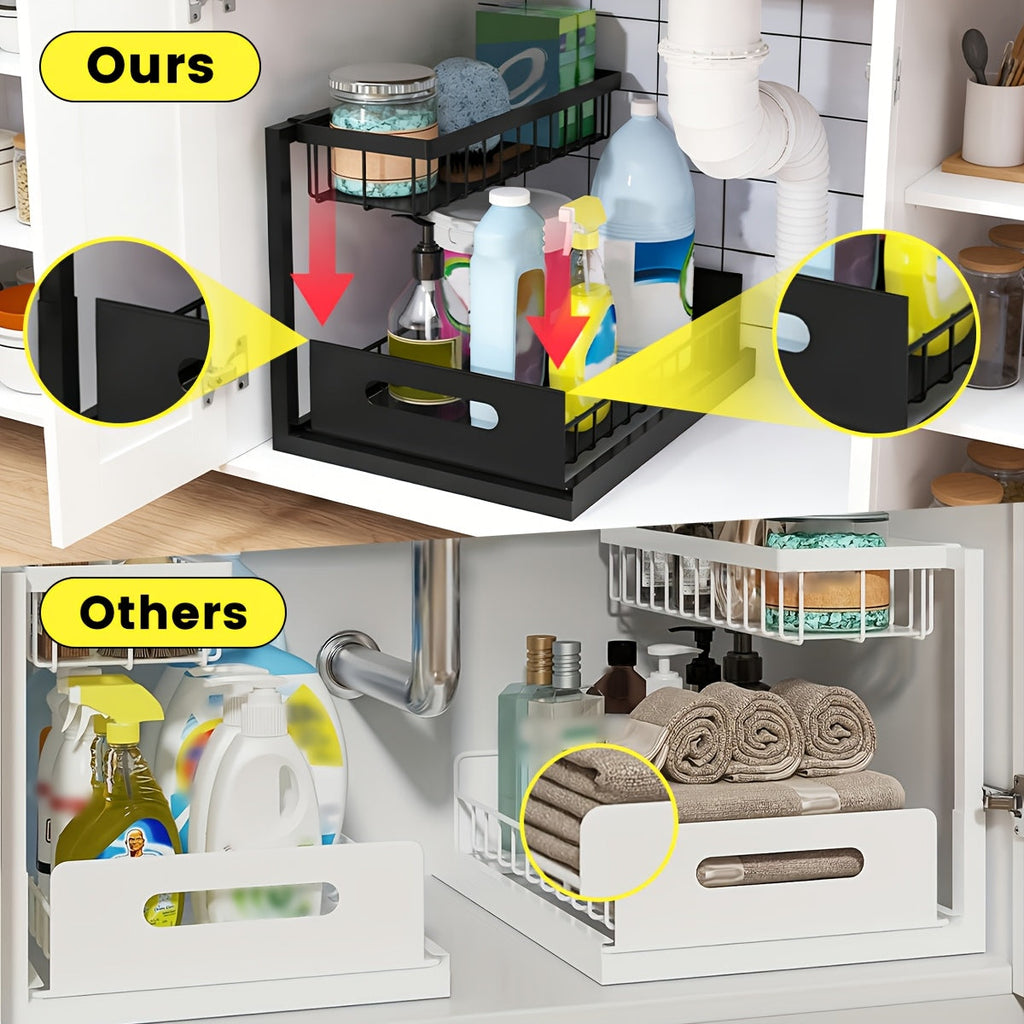 Pull Out Under Sink Organizer 2-Tier Slide-Out Cabinet Shelf, Kitchen Bathroom Utility Rack Storage Shelves, Sliding Cabinet Organizer for Under Sink Kitchen Bathroom Pantry – 1 or 2 Pack Options