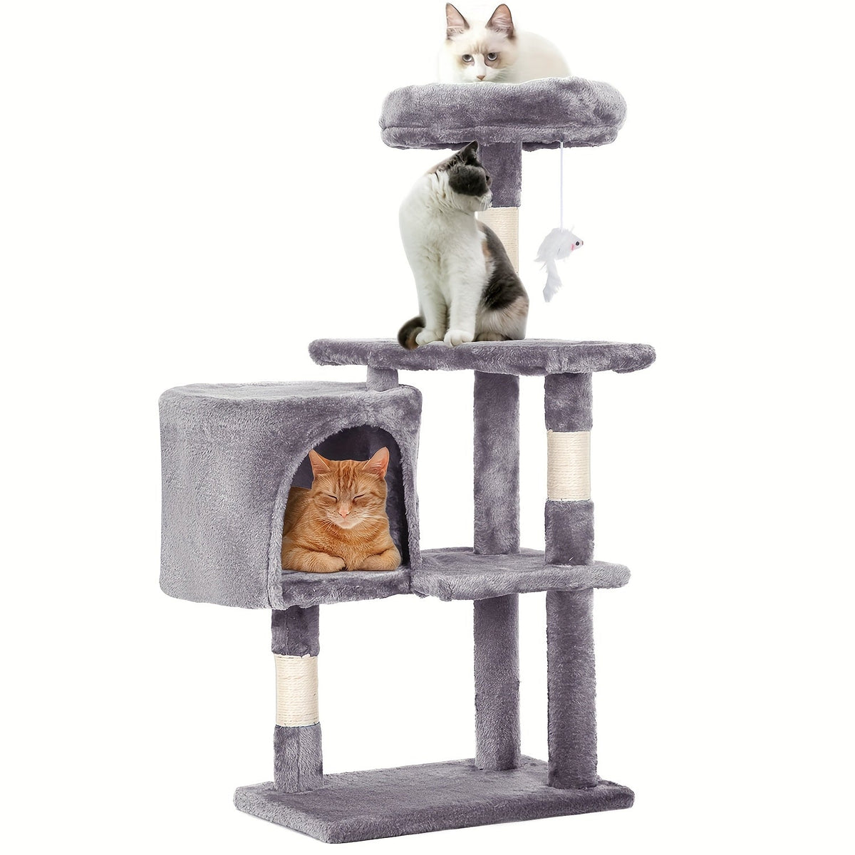 Multi-Level Cat Tree Tower with Scratching Post Perches & Plush Apartments – Space-Saving Indoor Cat Climbing Frame Activity Center, Heights 36-80 Inch, 6 Colors Beige Gray Pink