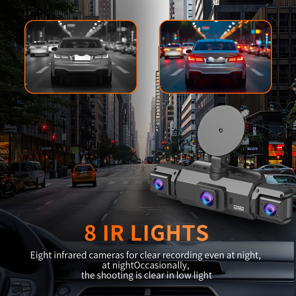 4K Dash Cam 360° Rotary 4-Channel Car DVR with Free 32GB SD Card Night Vision 24H Loop Recording Parking Monitor Front 4K Rear Left Right 1080P Cameras Rearview Camera for All Vehicles