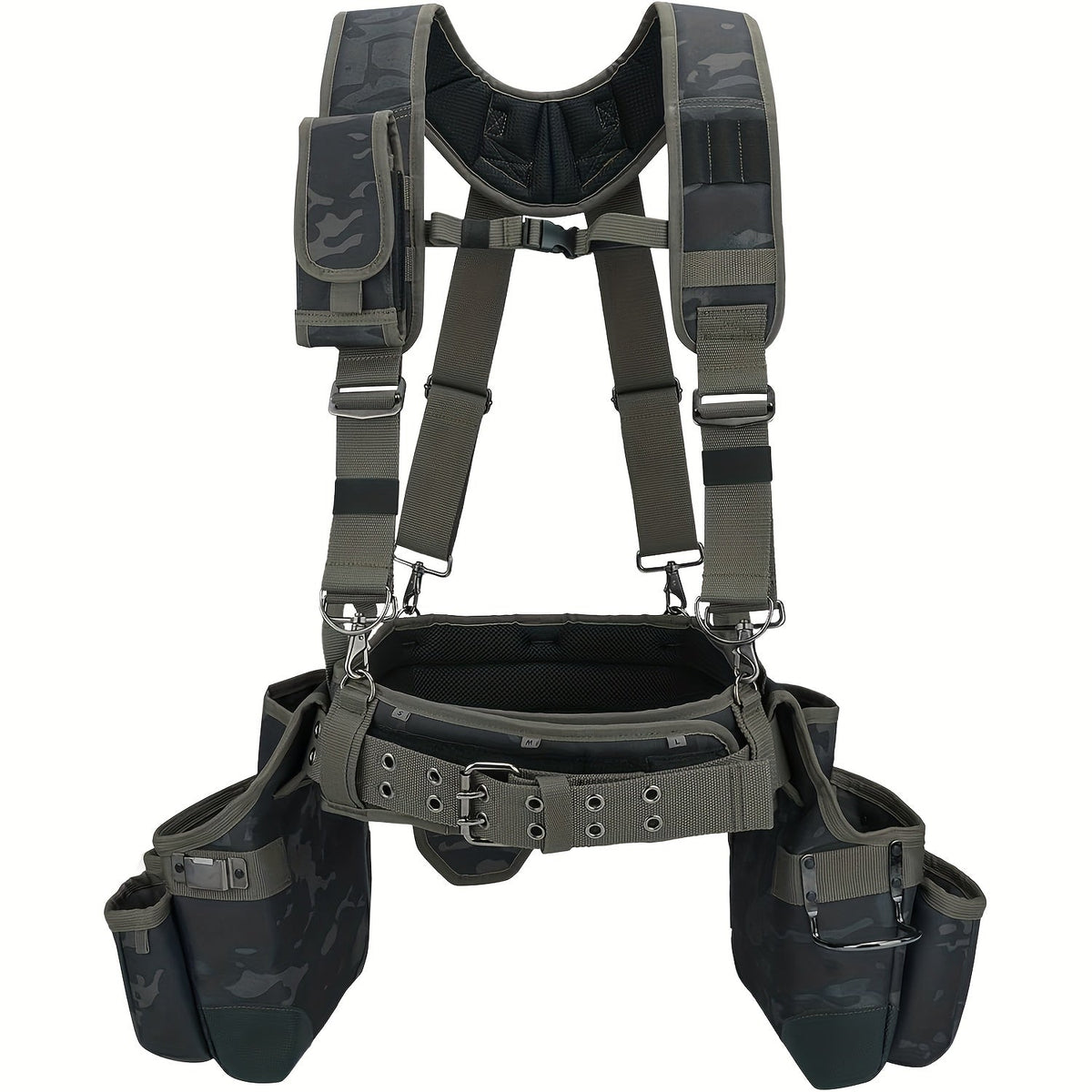 Heavy Duty Tool Belt with Suspenders 5-Piece Set – 1680D Ballistic Fabric, Carpenter Framer Construction Pouch with Phone Holder & Hammer Loop, Fits Electricians, Roofers & Contractors