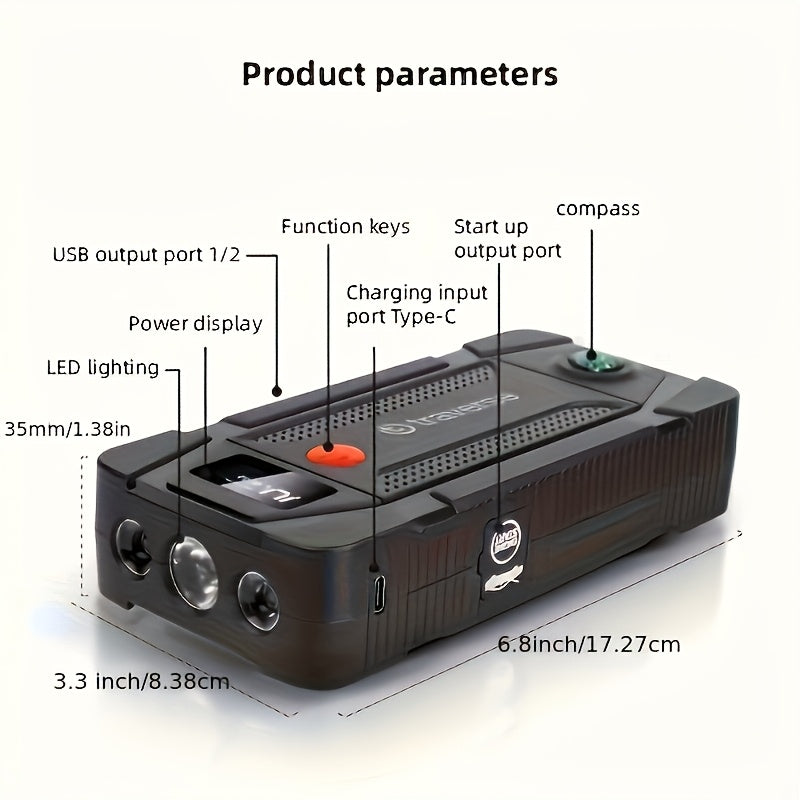 1000A Peak Car Jump Starter 12V Portable Battery Booster Jump Box with USB Charge Ports, LED Flashlight & 6400mAh Power Bank for Gas & Diesel Cars, Trucks, SUVs – Emergency Car Battery Starter