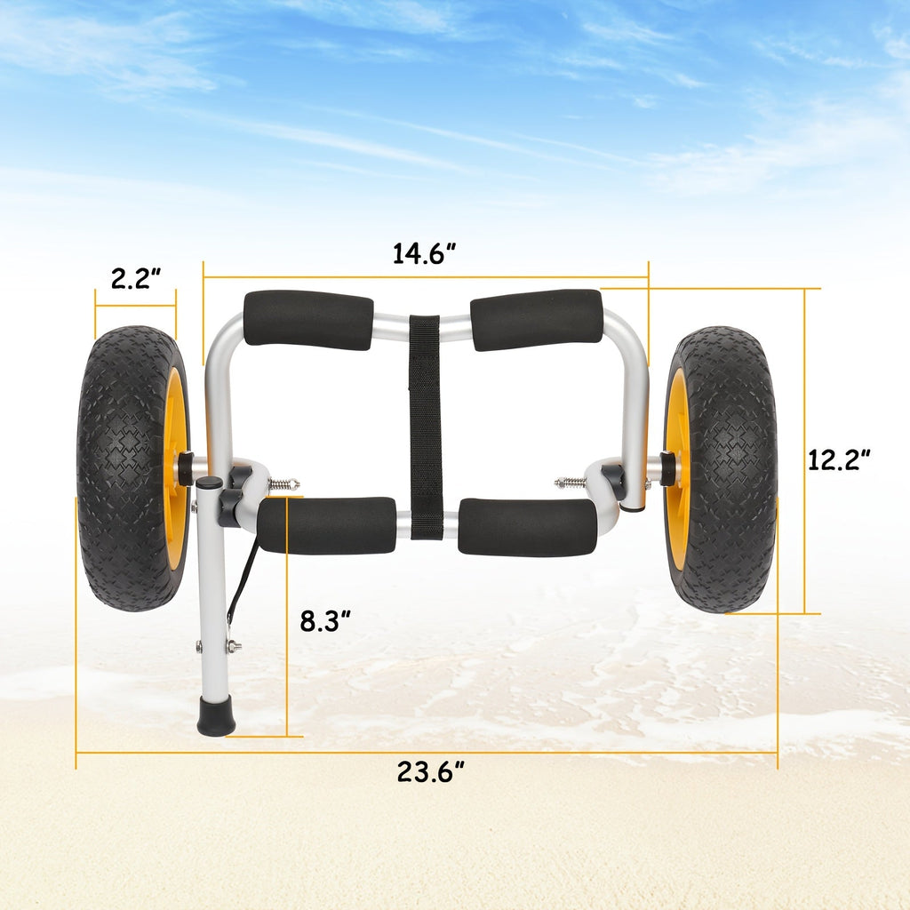 Bonnlo Portable Kayak Trolley Cart Collapsible Cast Aluminum Alloy with 10" Solid Wheels - Fits Canoes, Paddle Boards, Jon Boats, Float Mats & Watercraft Transport