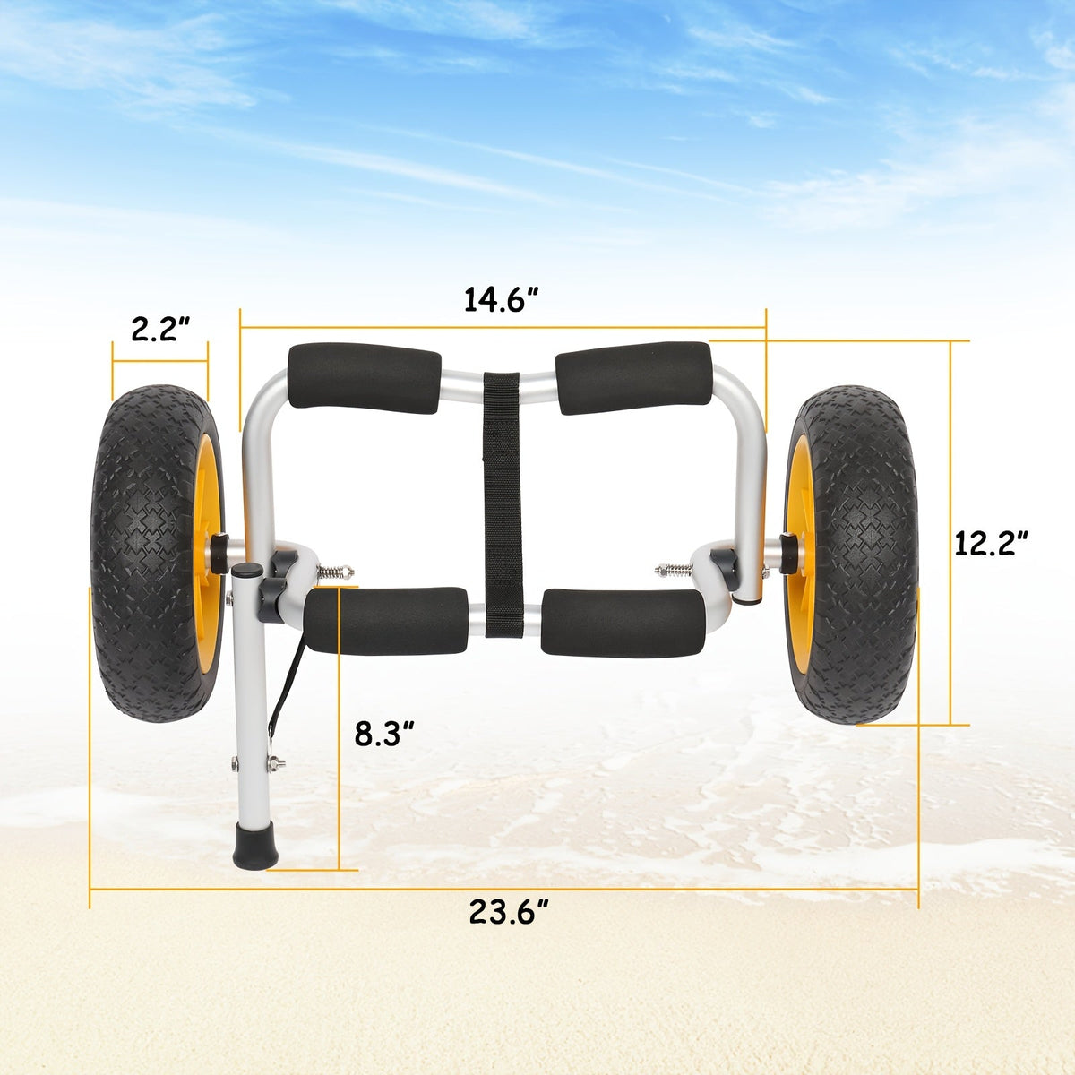 Bonnlo Portable Kayak Trolley Cart Collapsible Cast Aluminum Alloy with 10" Solid Wheels - Fits Canoes, Paddle Boards, Jon Boats, Float Mats & Watercraft Transport