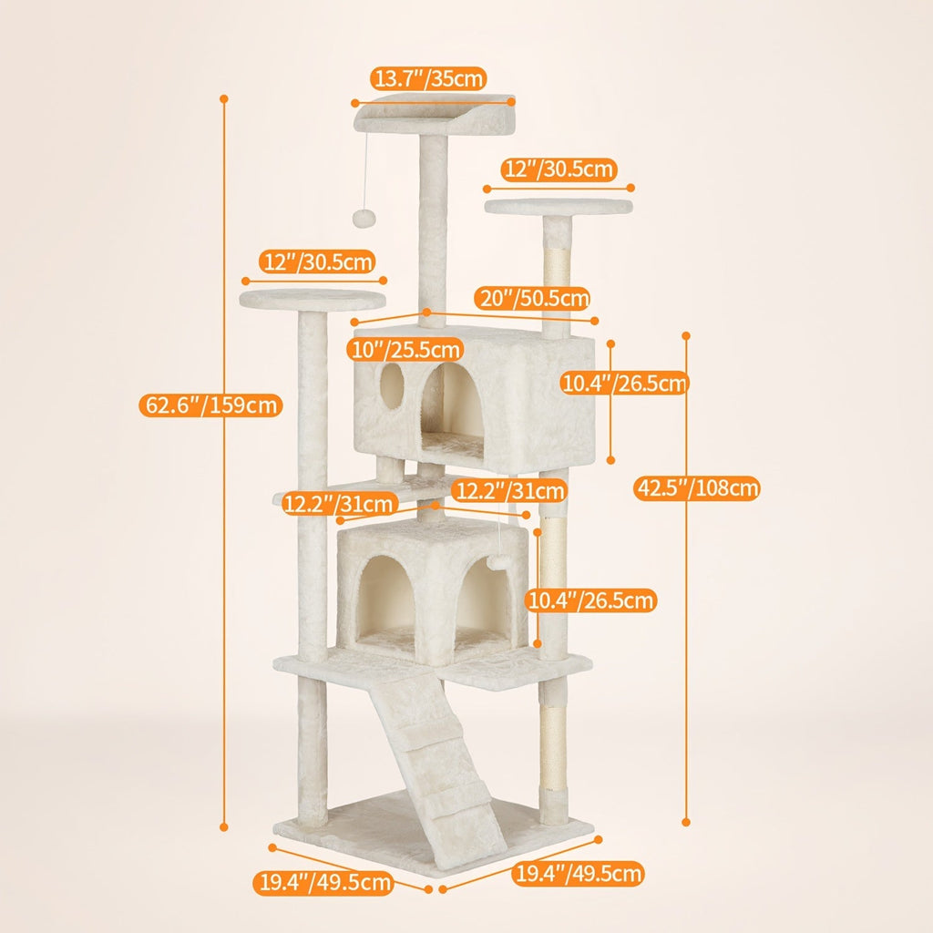Multi-Level Cat Tree Tower with Scratching Post Indoor Kitten Activity Center Playhouse Easy Assembly 22 54 60 70 Inch Heights 7 Colors Dark Gray Beige Pink Navy Blue Green