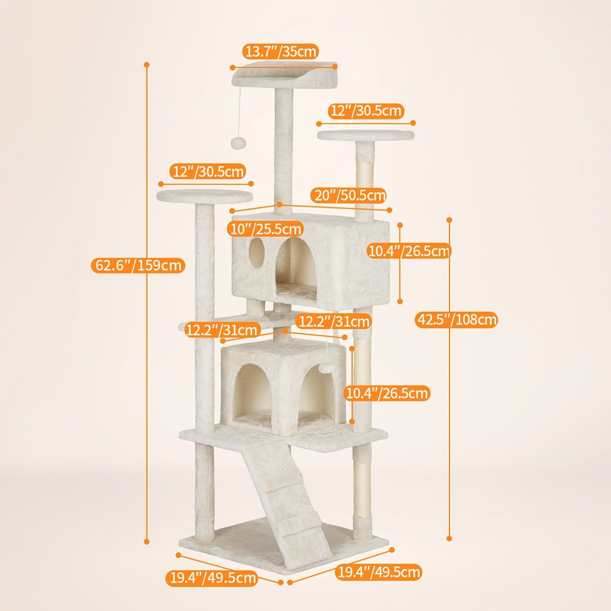 Multi-Level Cat Tree Tower with Scratching Post Indoor Kitten Activity Center Playhouse Easy Assembly 22 54 60 70 Inch Heights 7 Colors Dark Gray Beige Pink Navy Blue Green