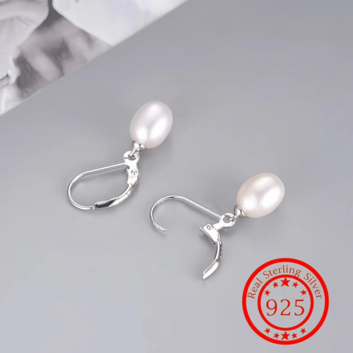 925 Sterling Silver Genuine Freshwater Pearl Drop Earrings – French Elegant Dangle Lobster Clasp Hypoallergenic Bridal Wedding Jewelry Gift for Women Valentine's Day Anniversary